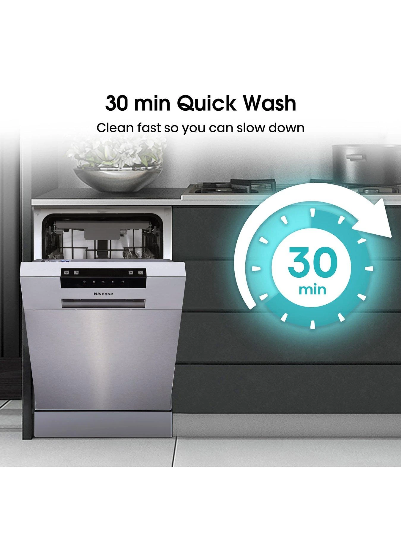 Hisense HS523E15XUK Slimline 30-Minute Quick Wash, 10 Place Dishwasher – Stainless Steel - Image 4