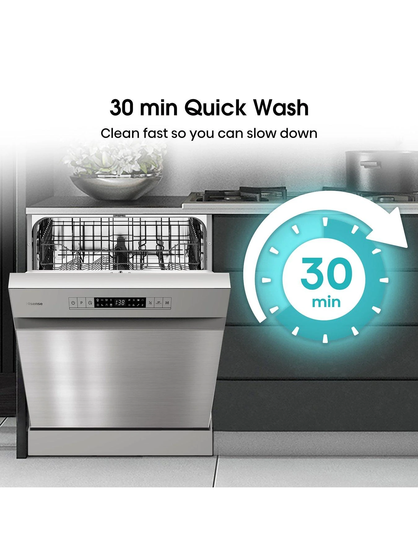Hisense HS622E90XUK Full-Size 30 Minute Quick Wash, 13 Place, Dishwasher – Stainless Steel - Image 3