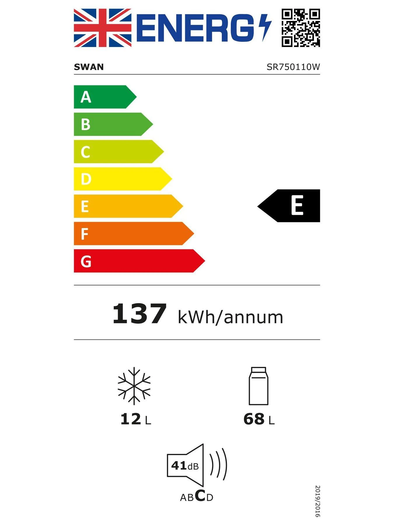 Swan SR750110 47.5cm Wide Under-Counter Fridge With 4 Star Ice Box - Image 6