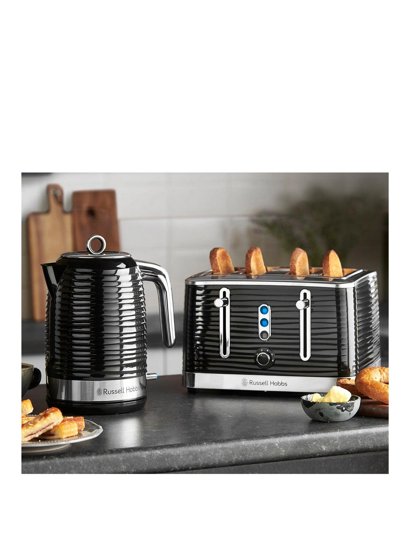 Russell Hobbs Inspire Black Kettle & Toaster Bundle