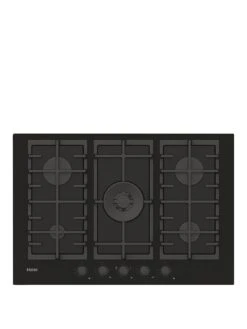 Haier Series 2 HAVG75S2B 75cm Wide Gas Hob, 5 Cooking Zones - Black