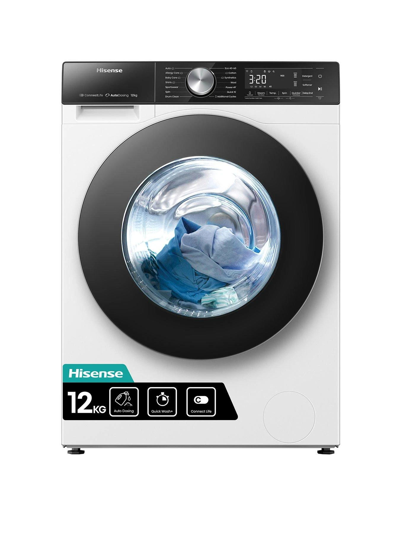 Hisense 5S Series WF5S1245BW 12KG 1400rpm Auto Dosing Freestanding Washing Machine - White