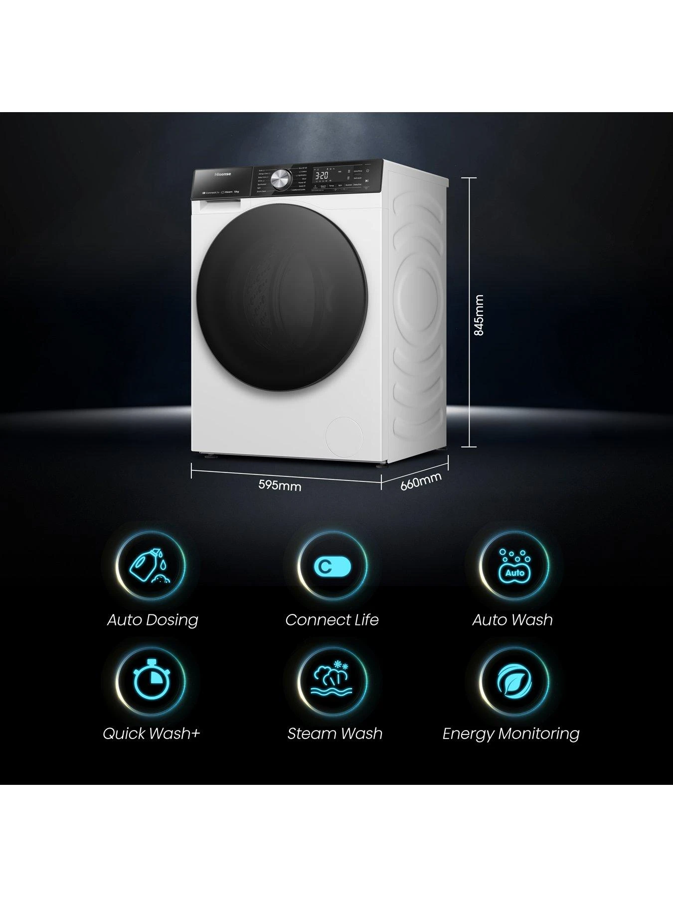 Hisense 5S Series WF5S1245BW 12KG 1400rpm Auto Dosing Freestanding Washing Machine - White - Image 2