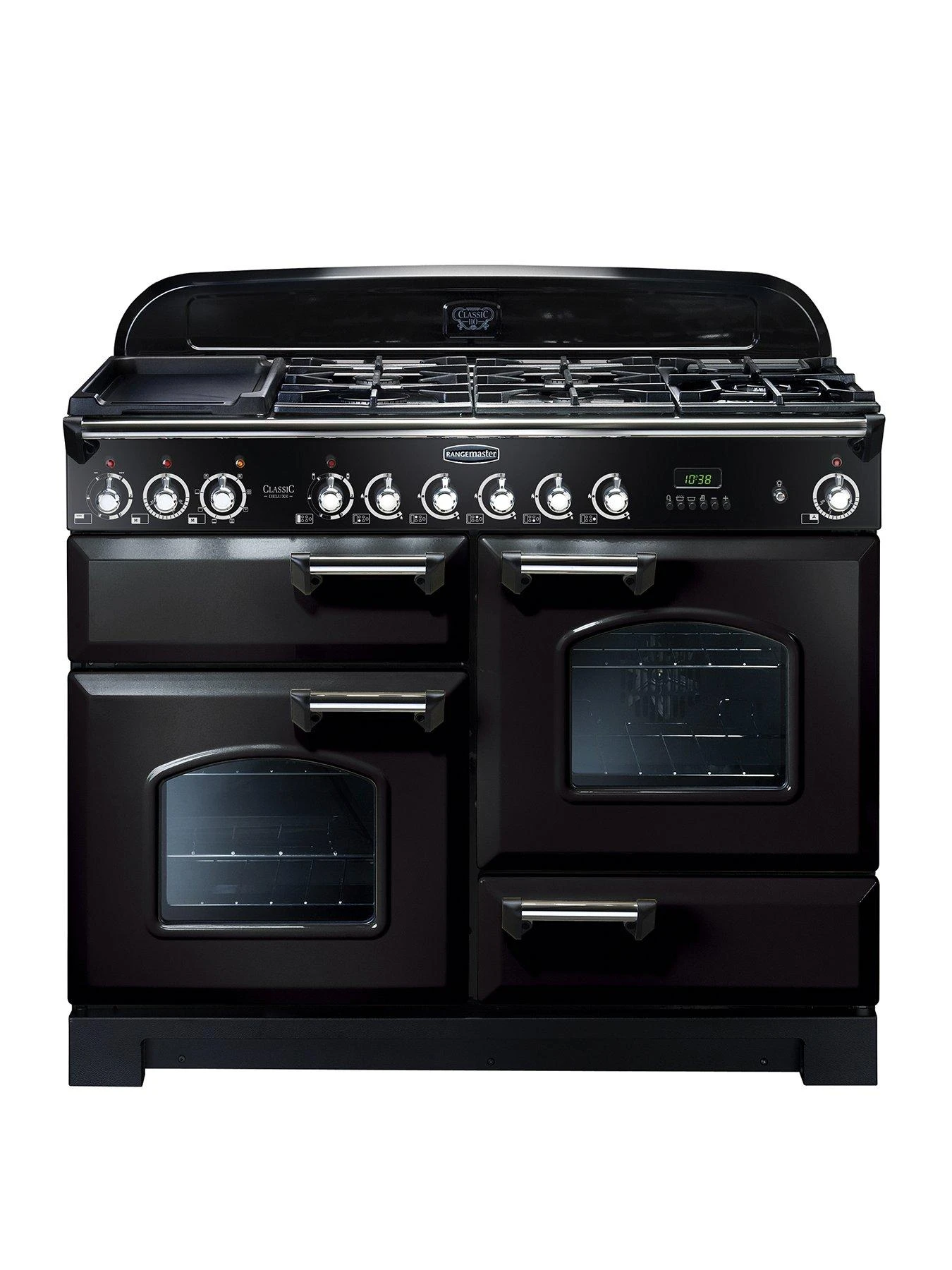Rangemaster?? Classic CLA110DFFBL/C 110cm Wide Dual Fuel Range Cooker - Black / Chrome - A/A Rated