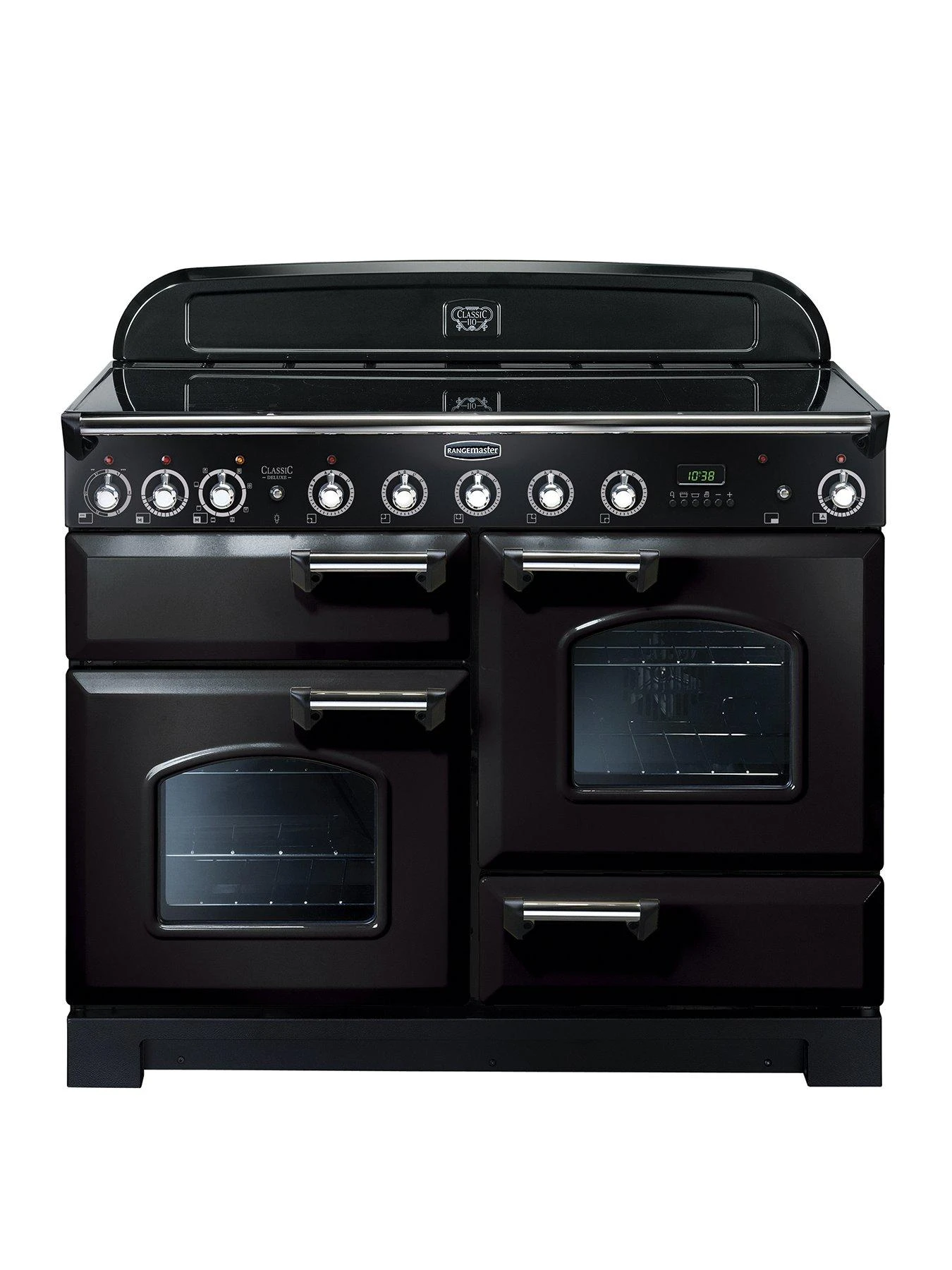 Rangemaster Classic Deluxe CDL110EIBL/C 110cm Wide Electric Range Cooker With Induction Hob - Black / Chrome - A/A Rated