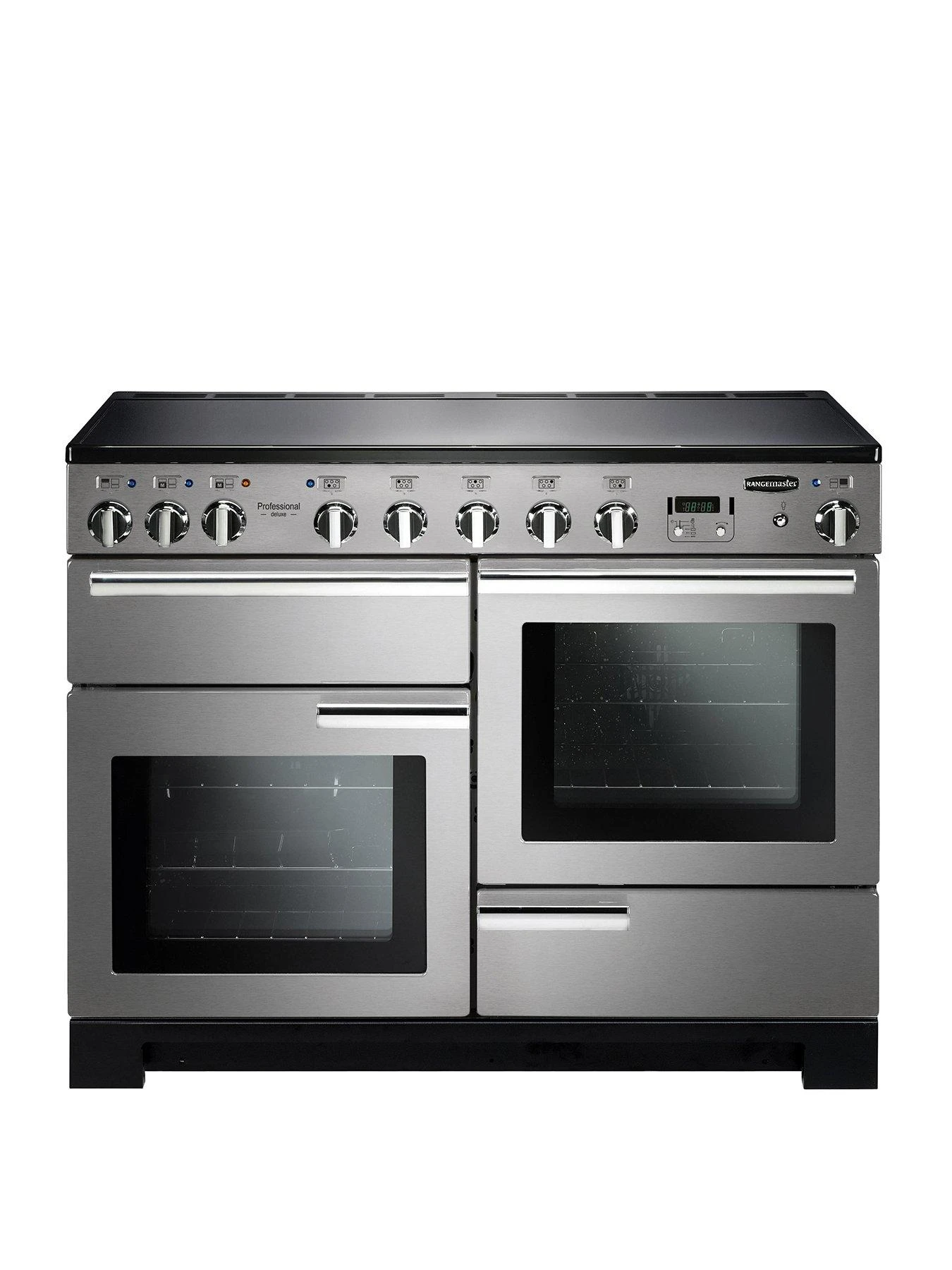 Rangemaster Professional Deluxe PDL110EISS/C 110cm Wide Electric Range Cooker With Induction Hob - Stainless Steel / Chrome - A/A Rated