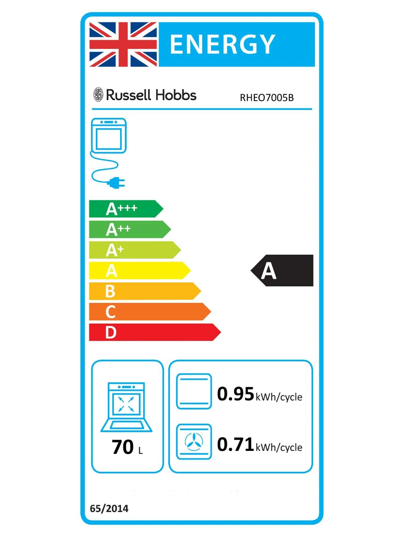 Russell Hobbs RHEO7005B 70L BUILT IN MULTIFUNCTIONAL ELECTRIC FAN OVEN Black - Image 7