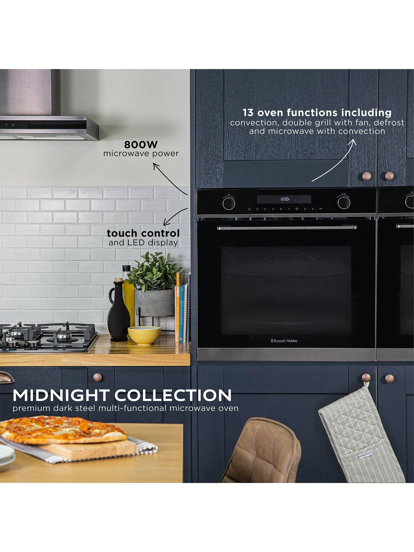 Russell Hobbs MIDNIGHT RHMEO7202DS BUILT-IN ELECTRIC FAN OVEN AND MICROWAVE Dark Steel - Image 3