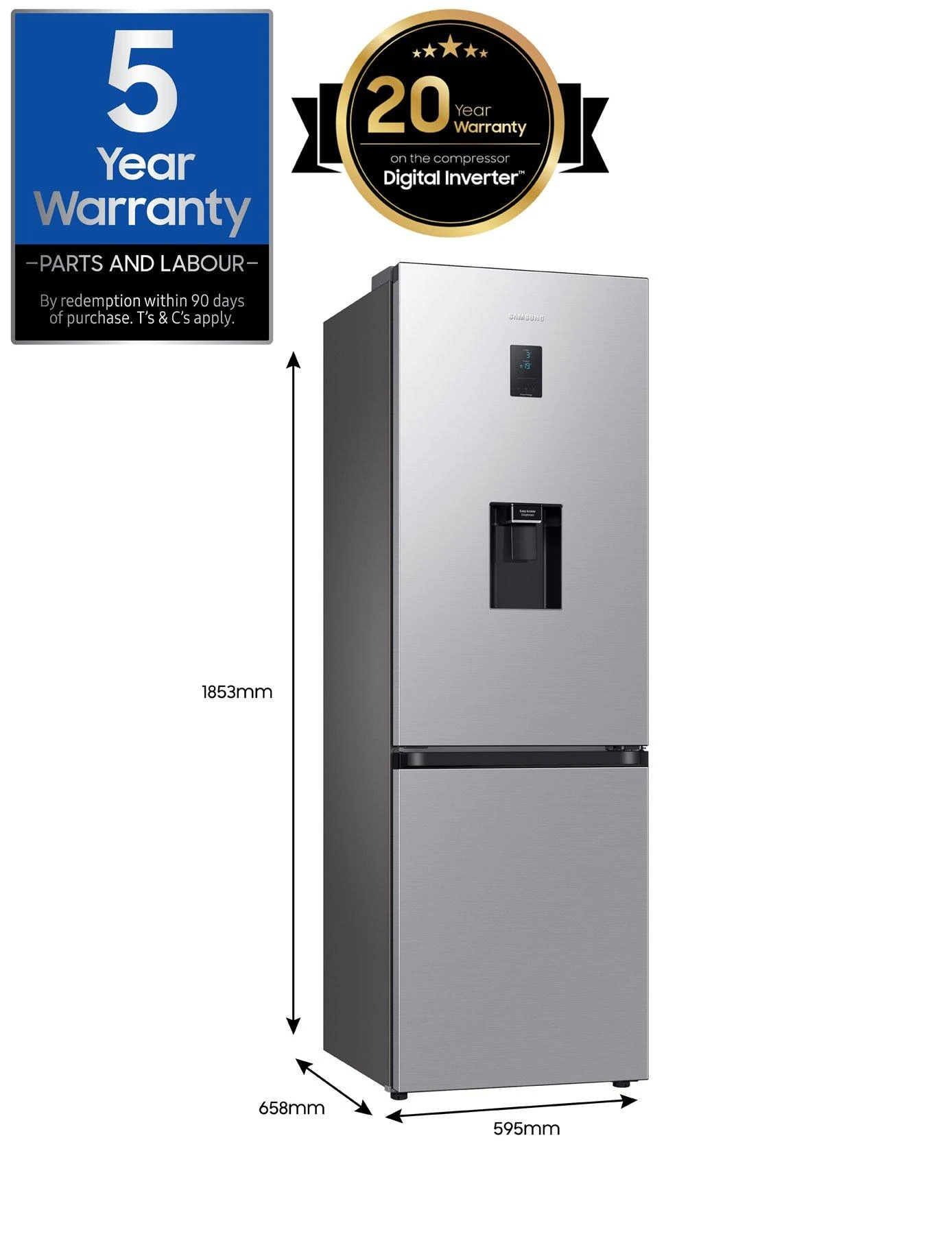 Samsung RB7300T RB34C652ESA/EU 4 Series Frost-Free Classic Fridge Freezer With Non-Plumbed Water Dispenser - E Rated - Silver - Image 7