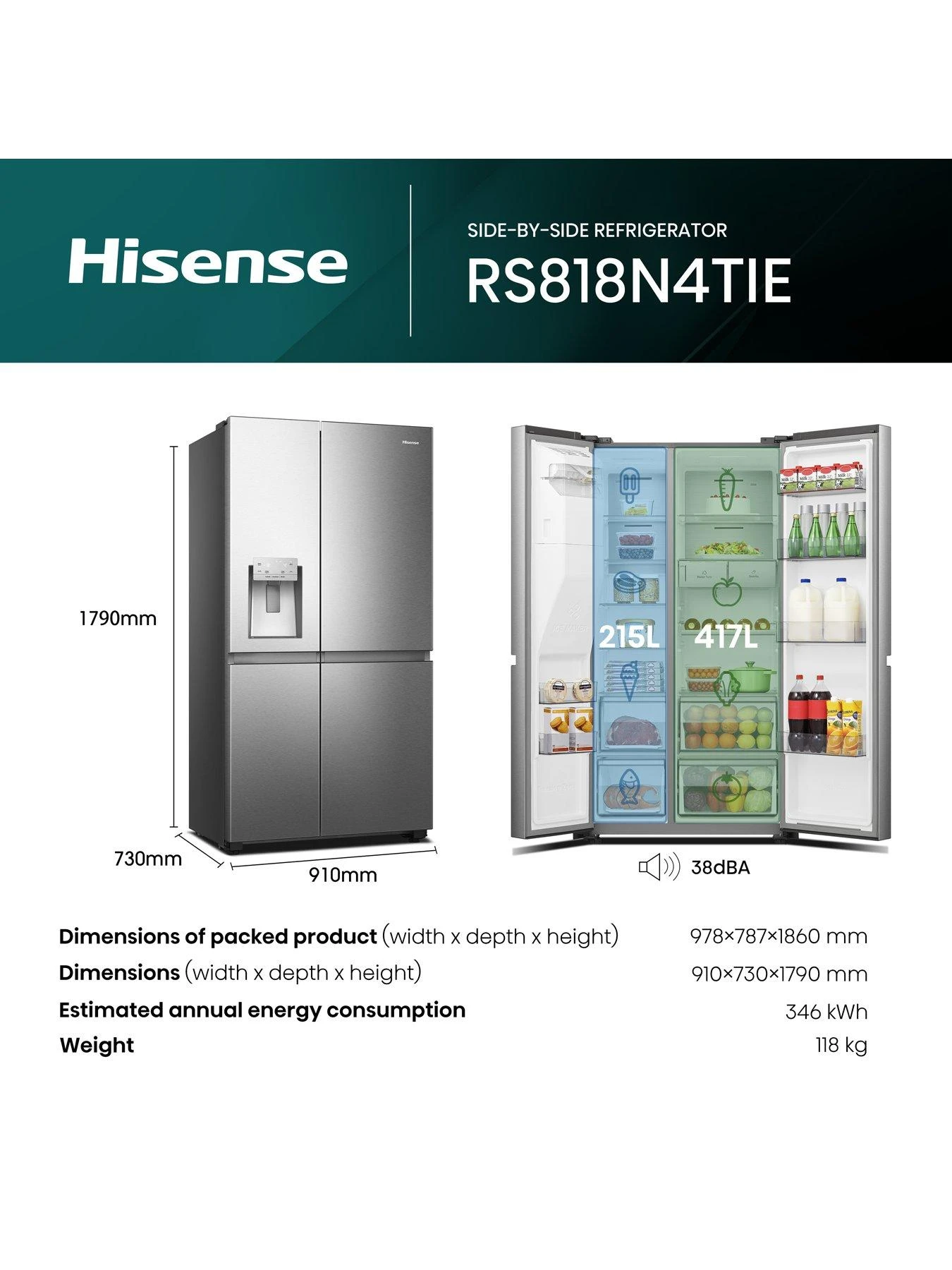 Hisense RS818N4TIE Pureflat Infinite Series, 90cm Wide Side By Side, American Fridge Freezer - Stainless Steel - Image 6