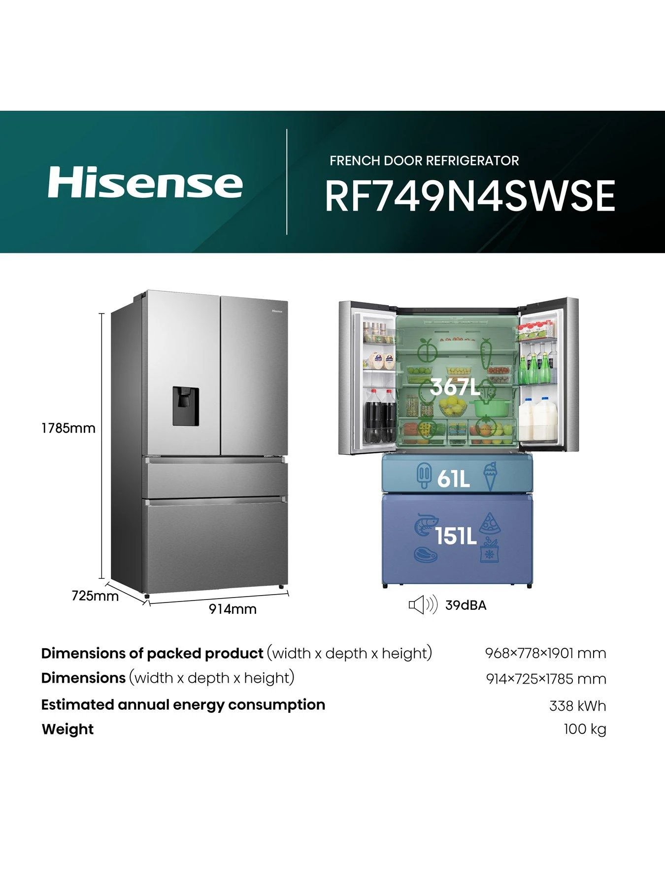 Hisense RF749N4SWSE Pureflat 90cm French Door, American Fridge Freezer - Stainless Steel - Image 6