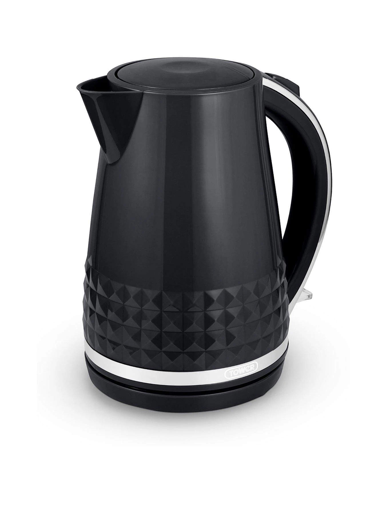 Tower T10075BLK Solitaire Kettle With 360° Swivel Base, Cord Storage, 1.5L, 3KW - Black And Chrome Accents