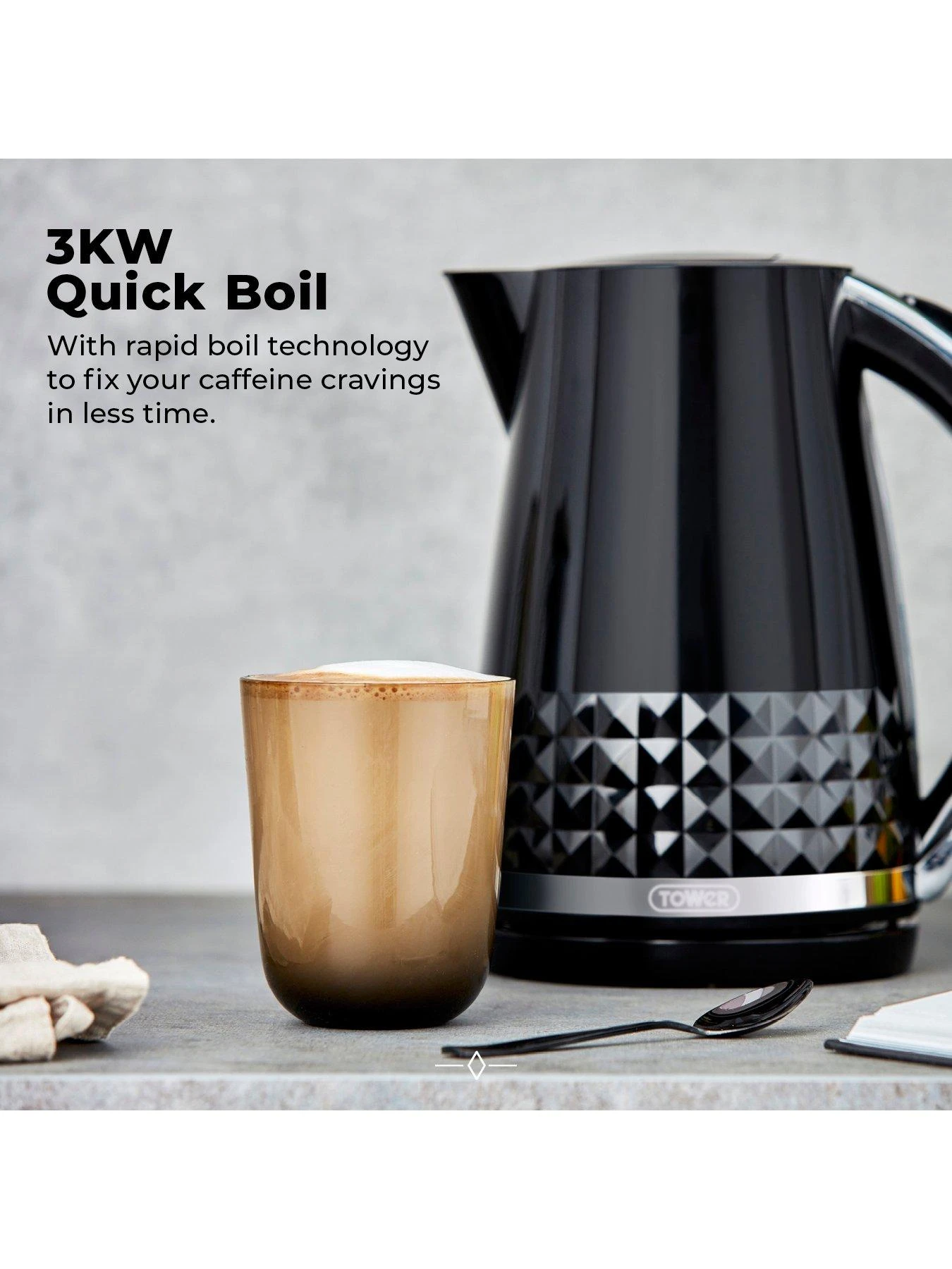 Tower T10075BLK Solitaire Kettle With 360° Swivel Base, Cord Storage, 1.5L, 3KW - Black And Chrome Accents - Image 4