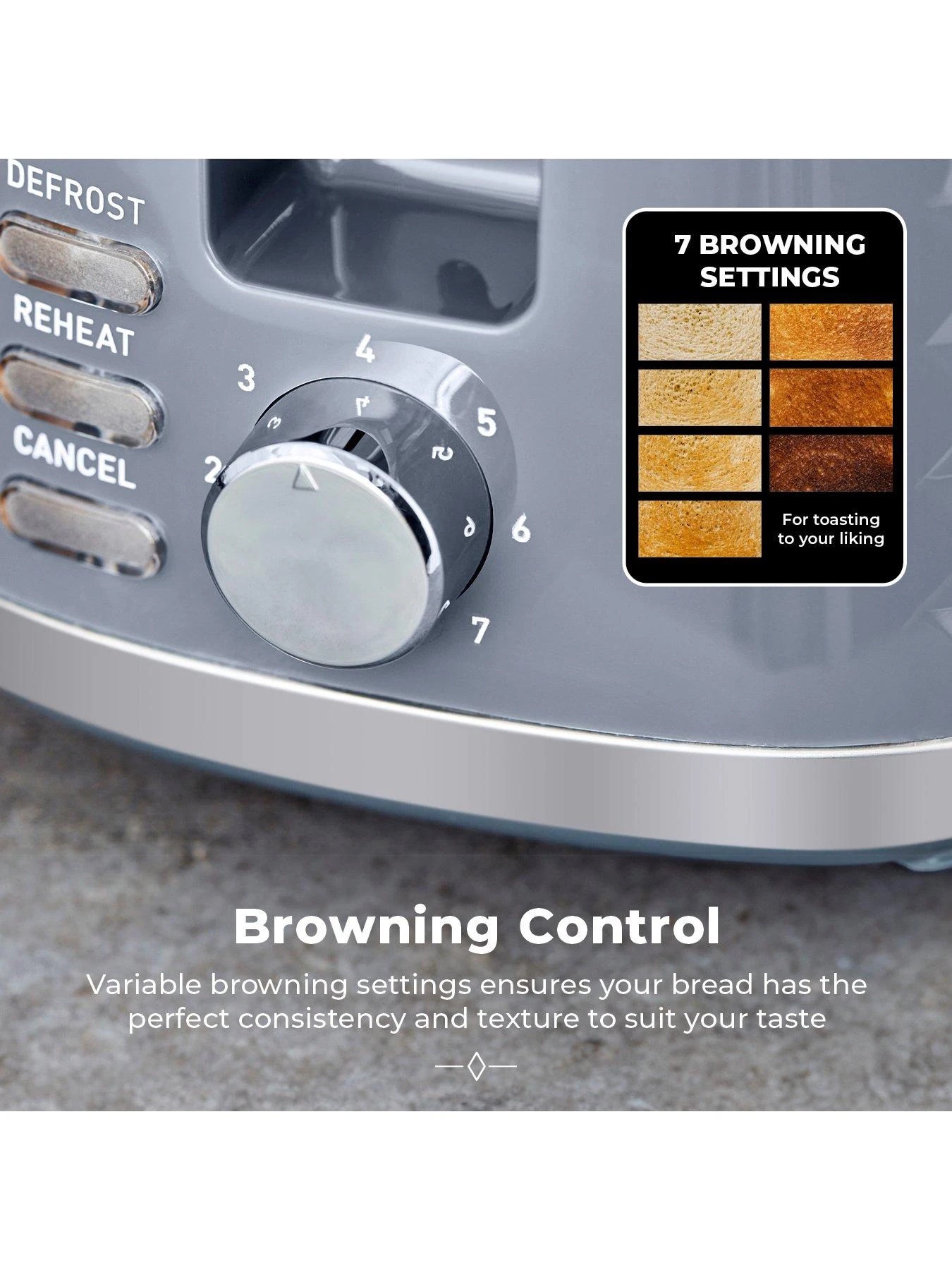 Tower T20082GRY Solitaire 2-Slice Toaster 850W - Grey With Chrome Accents - Image 5