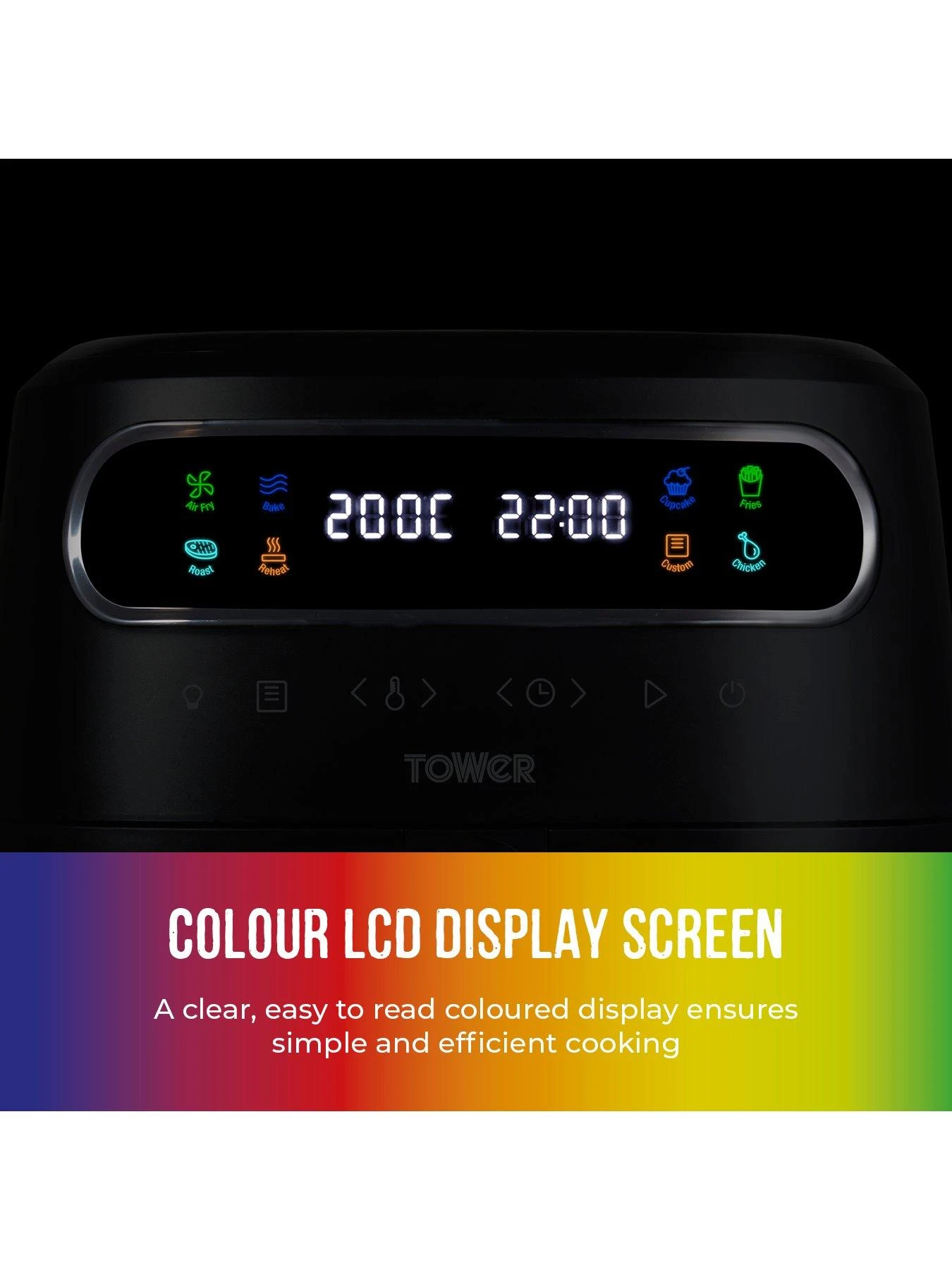 Tower T17123 Vortx Vizion 7.5L Air Fryer With Colour Digital Display, Digital Control Panel & 7 One-Touch Pre-sets, 1900W, Black - Image 3