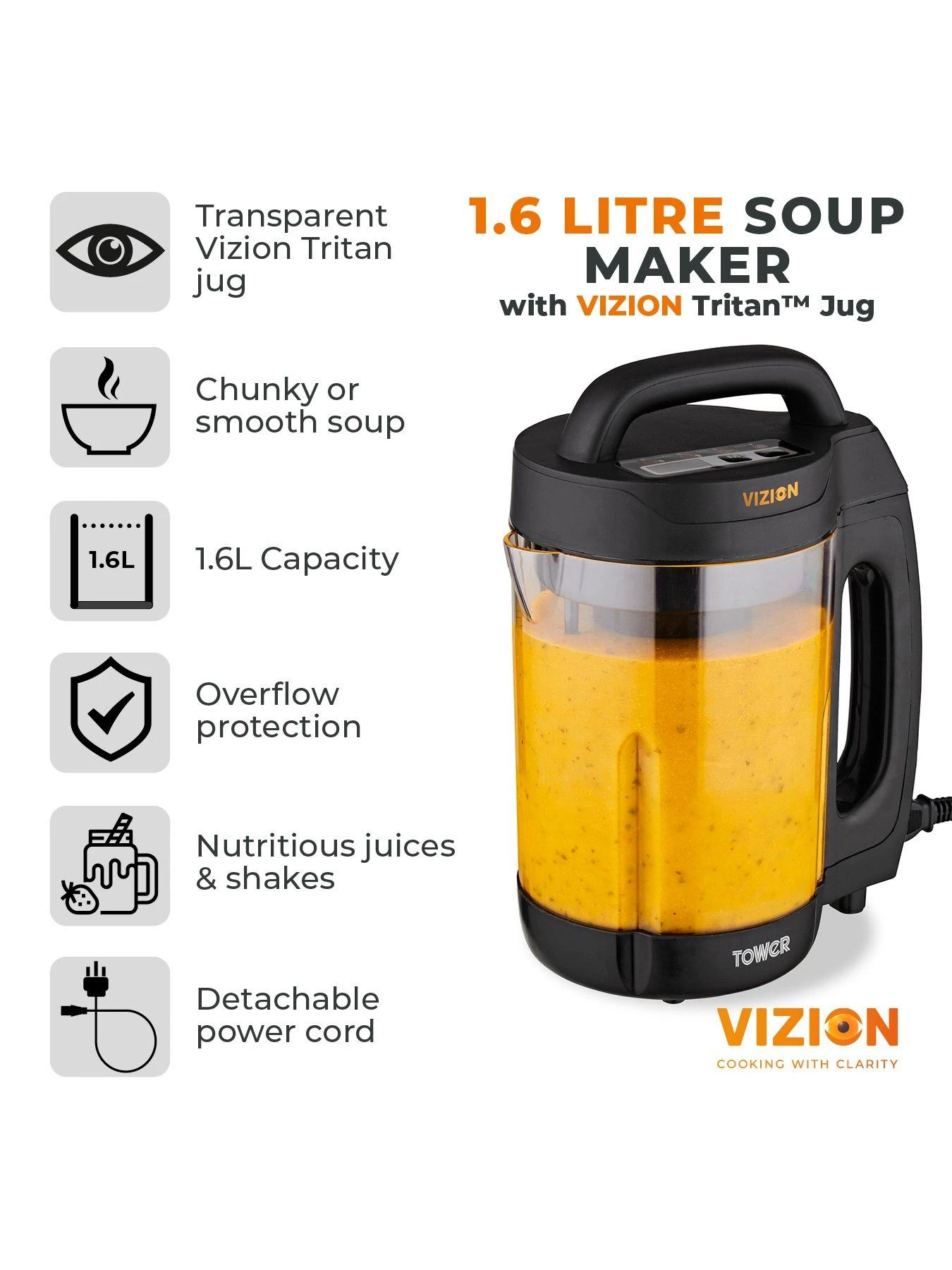Tower T12067 1000W Vizion 1.6L Soup Maker With Transparent Body - Image 2